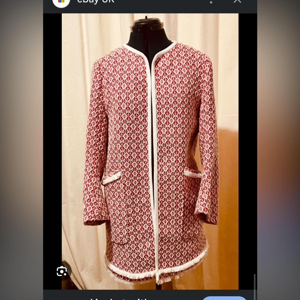 Zara Red and White Patterned Blazer